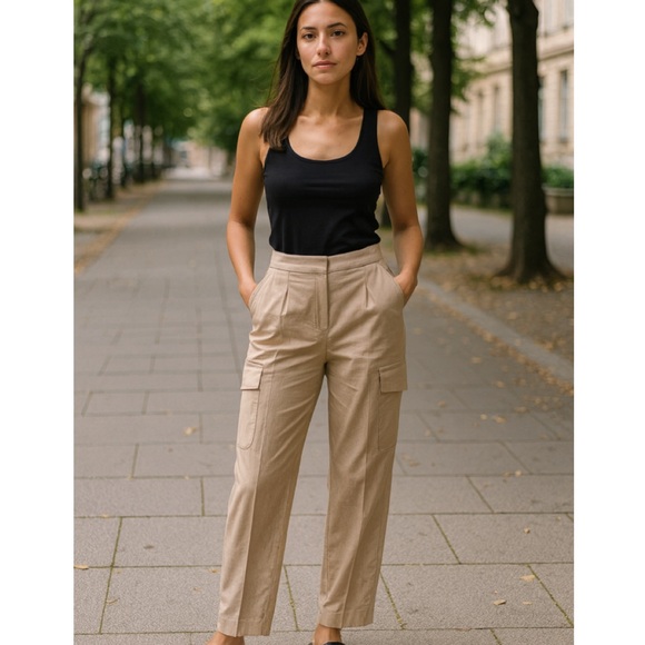 Vince Linen Blend Oat Beige Cargo Trouser Pants NWT Size 4 - Picture 2 of 12